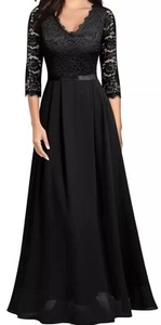 MISSMAY Women's Formal Floral Lace 2/3 Sleeves Long Evening Party Sz XL Black - Picture 1 of 10