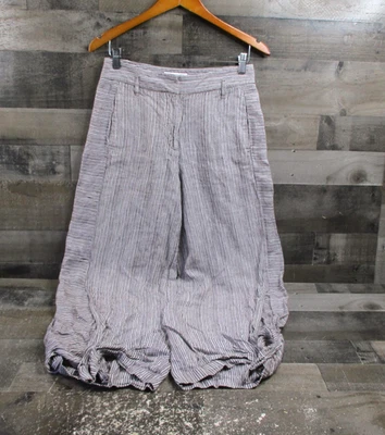 Ett Twa Anthropologie Pants Womens 4P Gray White Stripe Linen Wide Leg Tie Hem - Image 1 of 4