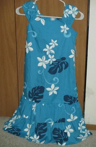 Vintage One Papaya Keiki Size 10 Blue Floral Sleeveless Hawaii Aloha Long Dress - Picture 1 of 4