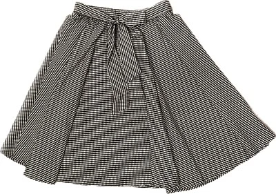喇叭裙黑色白色迷你格子 50 年代秋千风格腰带弹性腰围 L 全新带标签 — 第 1/4 张图片