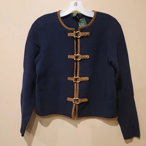 NWT LAUREN Polo Ralph Lauren Women's Cardigan Sweater Casual Jacket Suede Work L - Picture 1 of 3