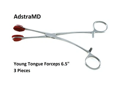 Pinzas de lengua joven quirúrgicas obstetra/ginecólogo 3 piezas con mordazas de goma Foto 1 de 4
