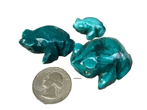 VINTAGE MEXIKANISCHER TÜRKIS ONYX GESCHNITZTE MINIATUR FROSCH FIGUREN 3er SET - Bild 1 von 3