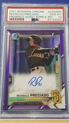 Reginald Preciado - 2021 Bowman Chrome Autograph Purple Refractor   PSA 10 - Image 1 of 2