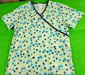 S.B. Scrubs light green blue circles patterned women's scrub top size s - Picture 1 of 5