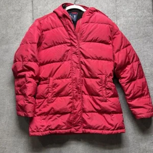 Gap Jacket Womens Medium Red Down Filled Parka Hooded Coat Winter Puffer Classic - Picture 1 of 10