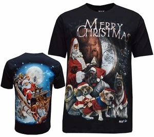 T-shirt uomo donna unisex simpatica Babbo Natale Natale renna/elfo cucciolo cani - Foto 1 di 3