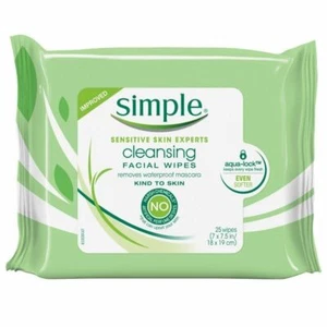 Simple Cleansing Soft Facial Wipes Removes Waterproof Mascara 25 Count Pack of 6 - Picture 1 of 3