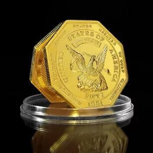 Vergoldete 1851 amerikanische Humbert achteckige Münze Adler Gedenkmedaille Geschenk - Bild 1 von 8