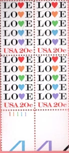 Scott's #2072 20 cent 1984 LOVE Stamp Plate Block of 4 stamps Mint Never Hinged - Picture 1 of 2