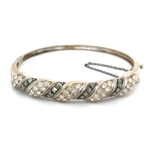 .925 Sterling Silver Marcasite and Cubic Zirconia Bracelet 14.2g - Picture 1 of 4