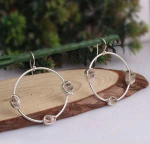 Natural Raw Herkimer Diamond 925 Sterling Silver Dangle Earring Gift For Women's - Picture 1 of 7