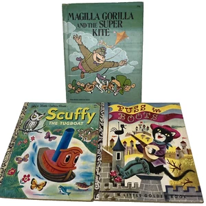 3 Vintage Little Golden Books Scuffy Tugboat 1952 Puss In Boots Magilla Gorilla - Bild 1 von 20