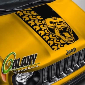 Hood Decal For Jeep Renegade - Angry Gorilla Tire tread Blackout Hood Sticker - Picture 1 of 6