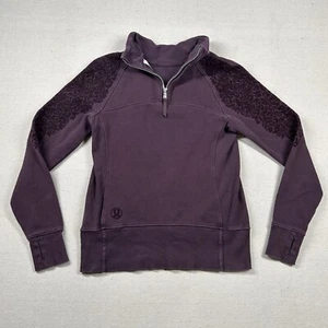 Lululemon Sweater Womens 8 1/4 Zip Floral Flock Felt Velvet Accents Plum Purple - Picture 1 of 11