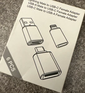 USB Adapter Set (6) - USB-C to USB-A Male/Female, USB-C Female to APPL 8Pin 111T - Picture 1 of 5