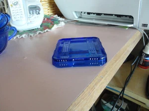 Hazel Atlas Criss Cross cobalt blue 4" by 4" refrigerator dish lid - Picture 1 of 5