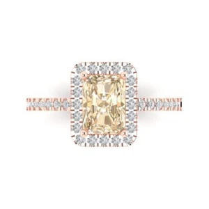 1.86Ct Emerald Cut Natural Morganite Halo Women's Engagement Ring, 14K Rose Gold - Picture 1 of 11