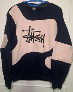 Felpa Stussy rielaborata maglione vintage ricamato blu rosa taglia small - Foto 1 di 8