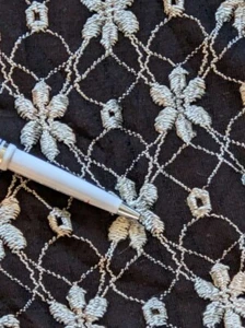 Black floral satin silver embroidery lace spiderweb by the yard fabric 45in wide - Picture 1 of 3