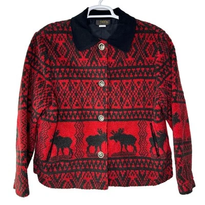 Chaqueta polar grande vintage David Paul para mujer alce rojo naturaleza exterior usada en excelente estado Foto 1 de 4