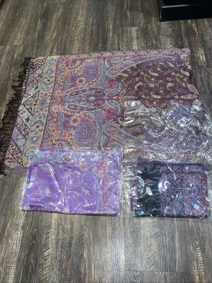 Lote de 3 borlas vintage de cachemir púrpura azul y rosa cachemir nuevas Foto 1 de 3