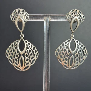 Orecchini pendenti clip BIDER Messico argento sterling 925 traforati vintage - Foto 1 di 7