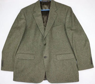 Lands End Charcoal Black Harringbone Wool Suit Jacket Mens 44R - Изображение 1 из 4