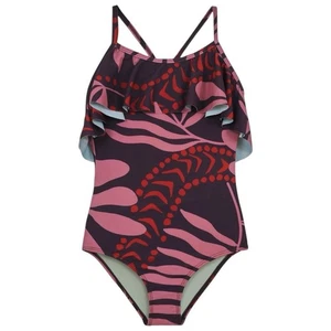 Hermoza Size 12 Burgundy Polynesian Print Little Sarah Ruffle One-Piece Swimsuit - Picture 1 of 6