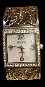Reloj brazalete de cuarzo Studio Time diseño mariposa con pedrería * B02-A - Imagen 1 de 6