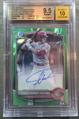 2025 Bowman Chrome Prospect Autographs Sammy Stafura Green Lava /99 BGS 9.5/10 - Image 1 of 2