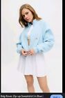 Urban Outfitters BDG Rover Baby Blue XS Cropped Zip Up Sweatshirt Jacket/Top 