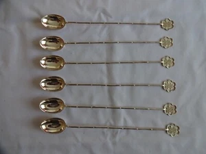 Vintage Chinese Letter Design Solid Sterling Silver Long Bamboo Style Spoons x 6 - Foto 1 di 8