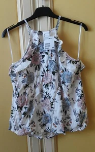 Top sottogiacca smanicato bianco fiori maglia canotta donna H&M 36 eu viscosa - Foto 1 di 2