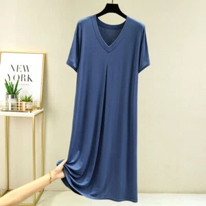 Women Short Sleeve Nightgown Sleep Dress Casual Sleepwear Nightdress Plus Size - Picture 1 of 21