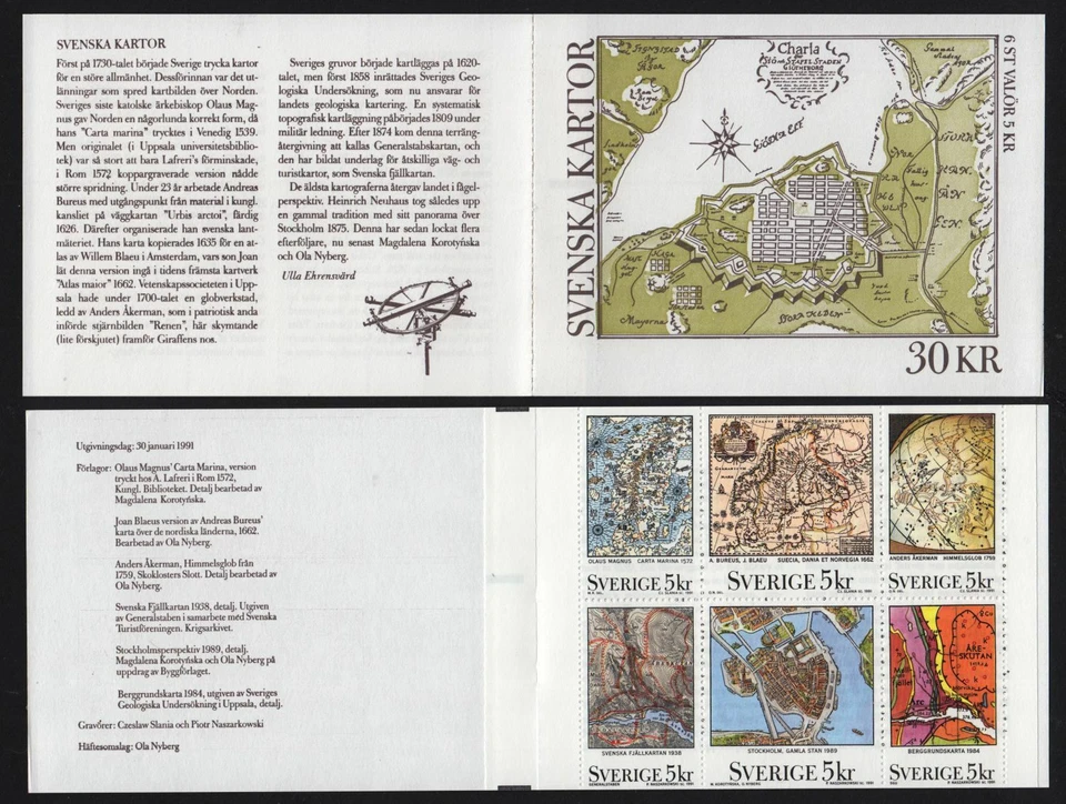 1991 SWEDEN Cartography Maps booklet of 6 MNH SG 1557-62 Mi 1655-60 - Image 1 of 1