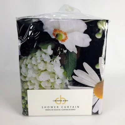 Creative Bath Moonlight Garden Black Shower Curtain 72"x 72" Camomile Floral New - Image 1 of 4