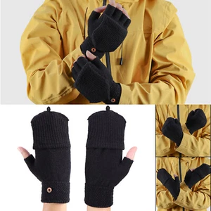 Fingerless Gloves Thermal Knitted Warm Winter Half Finger Mittens for Men Women - Picture 1 of 12