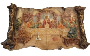 Vintage "Das letzte Abendmahl" Jesus religiös 3D Schriftrolle Harz Wandbehang!! - Bild 1 von 15