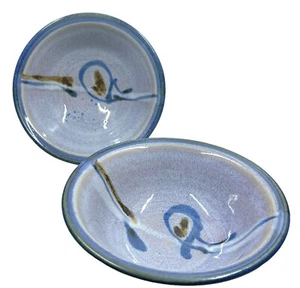 2 Studio Kunst Keramik Müslischalen blau & grün Kalifornien Künstler Massarella 6,5" - Bild 1 von 4