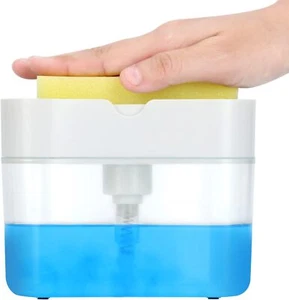 2-IN-1 Liquid Dish Soap Dispenser and Sponge Holder for Kitchen Sink with Sponge - Picture 1 of 18