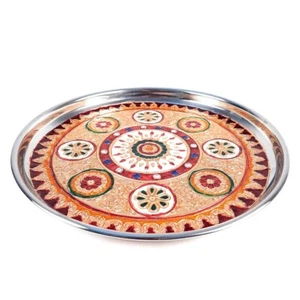 Pooja Plate | Aarti Thali - Flower Design - For Ganesh Pooja, Diwali,Karwa Chuth - Picture 1 of 6