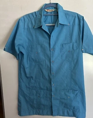 Рубашка винтажная мужская Supreme M синяя с карманами на пуговицах швы повседневная - Изображение 1 из 4