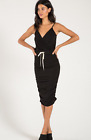 N:PHILANTHROPY NWT $158 Black Mina V Neck Drawstring Waist Bodycon Dress Sz XS