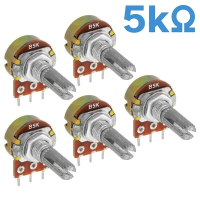 5pcs 5k Ohm Ω Linear (B) Taper Rotary Potentiometer Single Gang WH148 B5K - Image 1 of 4