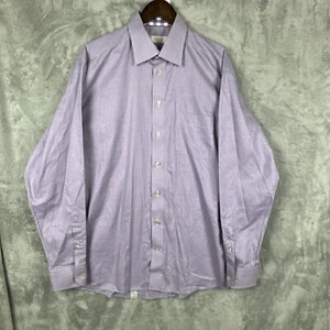 Eton Mens 43 17 Purple Mini Check Button Up Long Sleeve Dress Shirt Flip Cuff - Picture 1 of 9