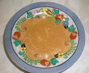 S/5 Glanzgeschirr Teller Pfirsich Blau Blumen Vogel Made in Japan - Bild 1 von 8