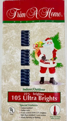 Blue Lights Trim A Home 105 Ultra Brights Bulbs White Cord Christmas Decoration - Image 1 of 4