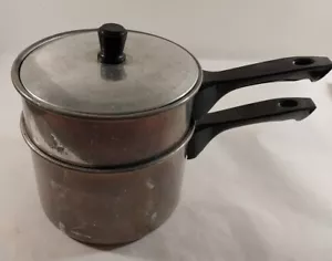 Juego de olla de caldera doble vintage años 60-70 aluminio con tapa tiene pátina y desgaste - Imagen 1 de 19