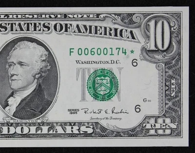 $10 1995 Gem CU Star Washington DC print FRN F00600174* LOW 640K Run 1, Atlanta - Image 1 of 3